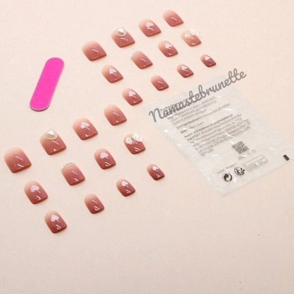 2/$16 24pcs Heart Bows Pearls Press On Nails - Picture 7 of 17